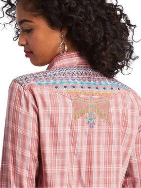 Ariat Fitted Plaid Western Embroidered Thunderbird Snap Western Cowgirl LS Shirt